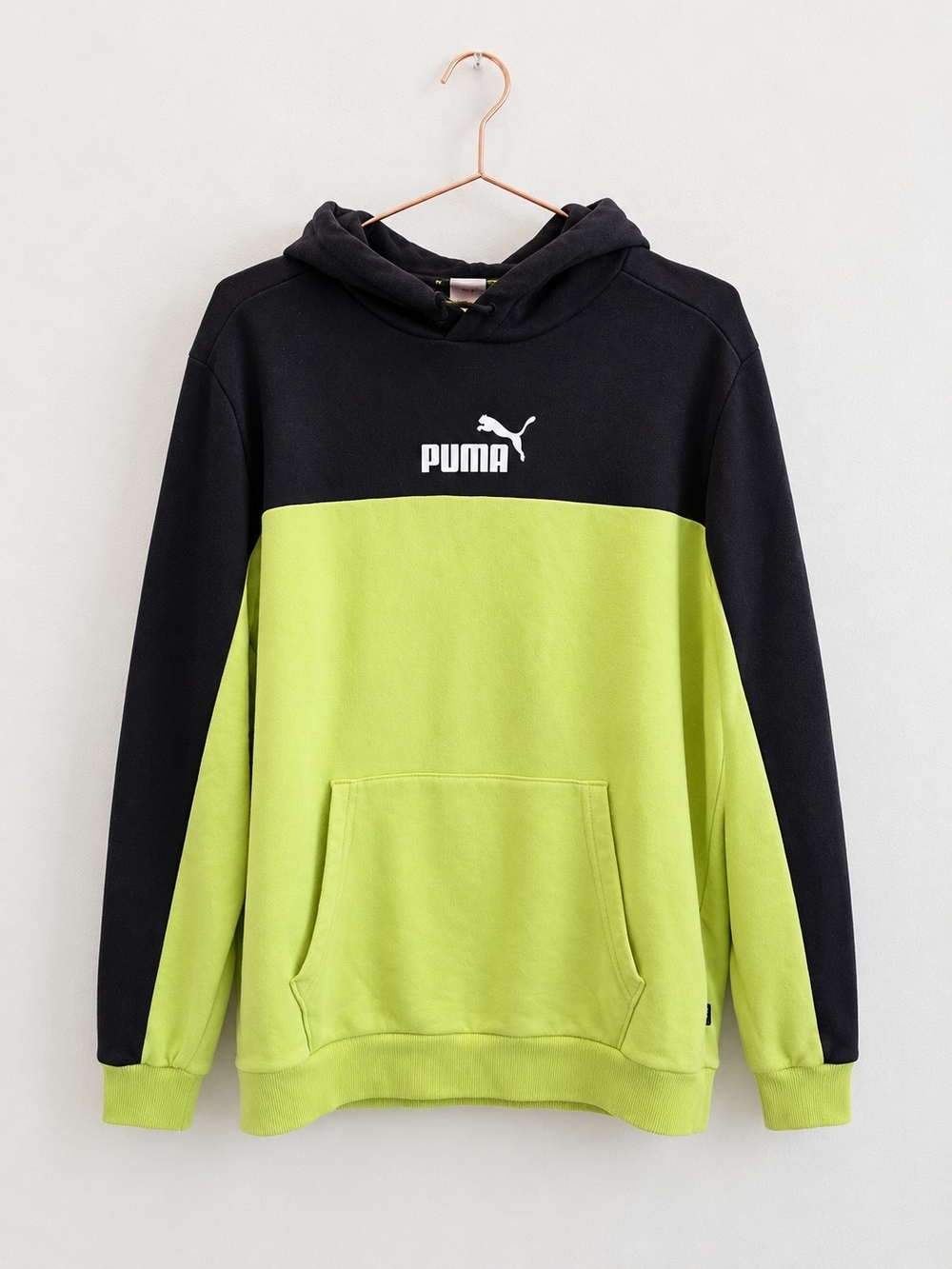 Puma Black and Lime Green Colorblock Pullover Hoodie